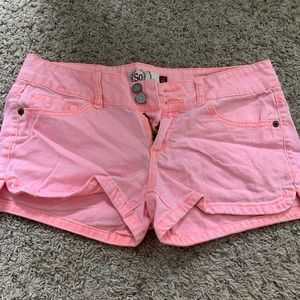 Neon pink jean shorts